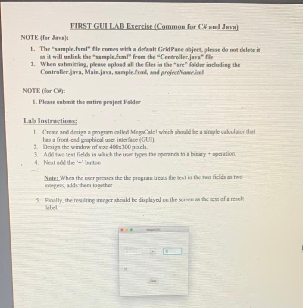  JAVA Please FIRST GUI LAB Exercise (Common for C# and Java)