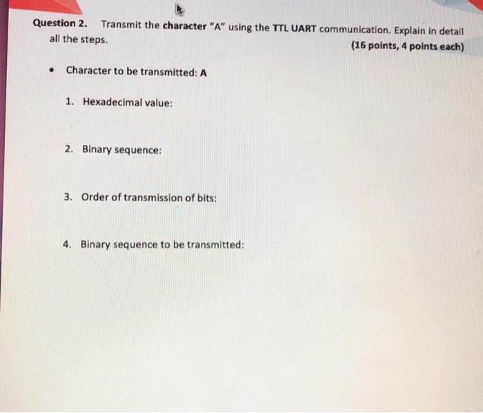  Question 2. Transmit the character "A" using the TTL UART communication.