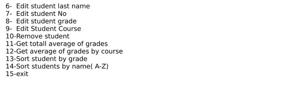 of student should contain these information: First name, last name, student number,