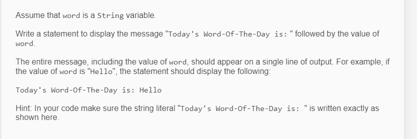  Assume that word is a string variable. Write a statement to