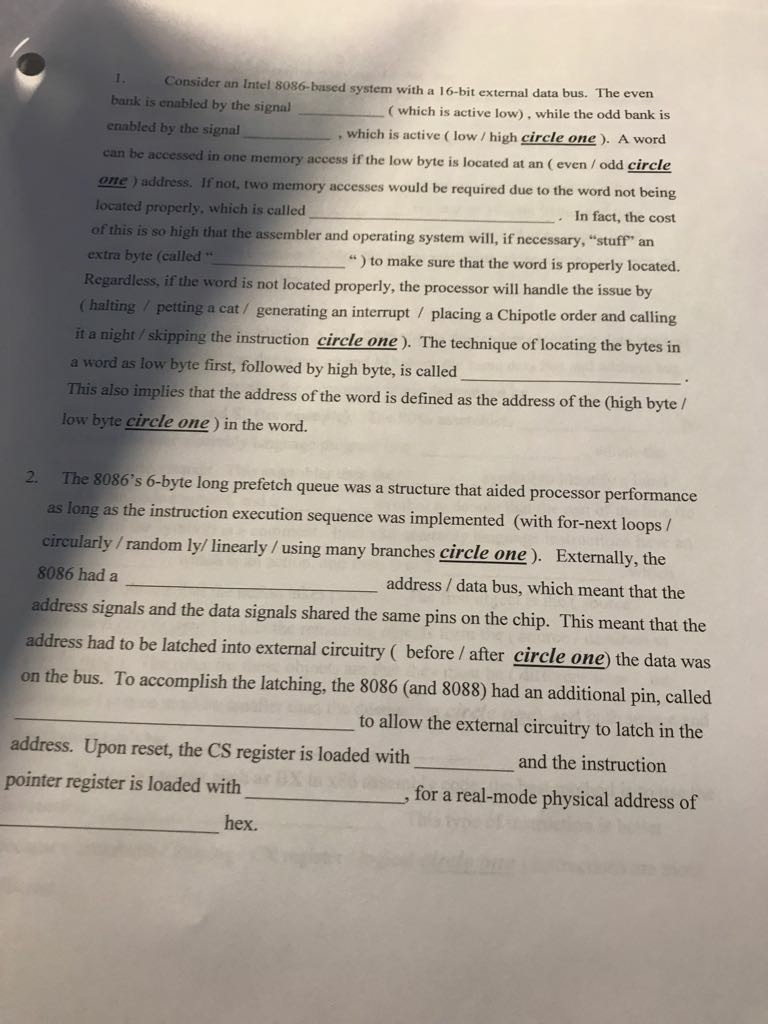  Consider an Intel 8086-based system with a 16-bit external data bus.