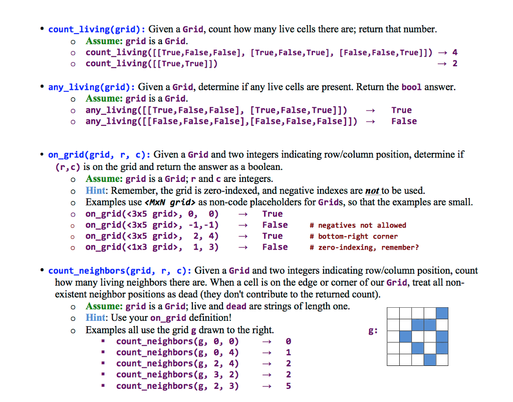 Python 3.6 count_1iving(grid): Given a Grid, count how many live cells there