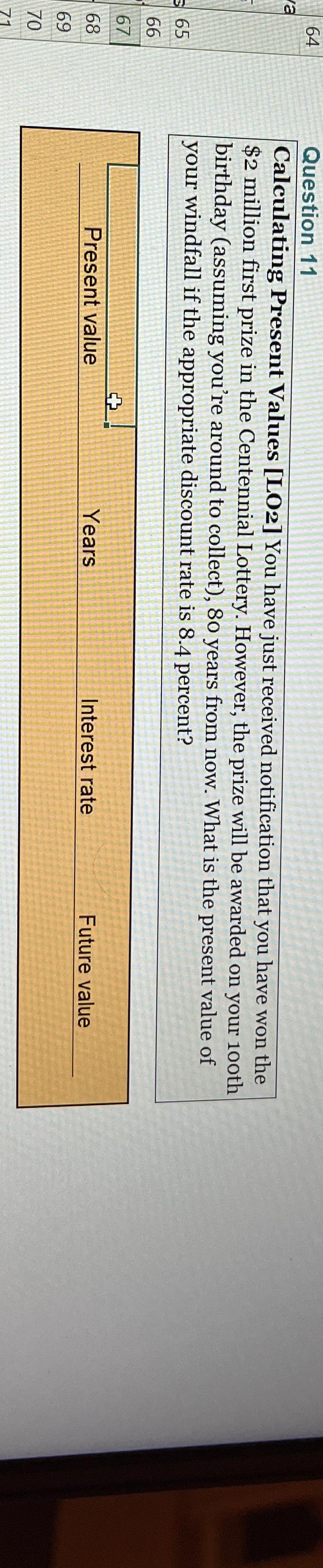  Question 11 Calculating Present Values [LO2] You have just received notification