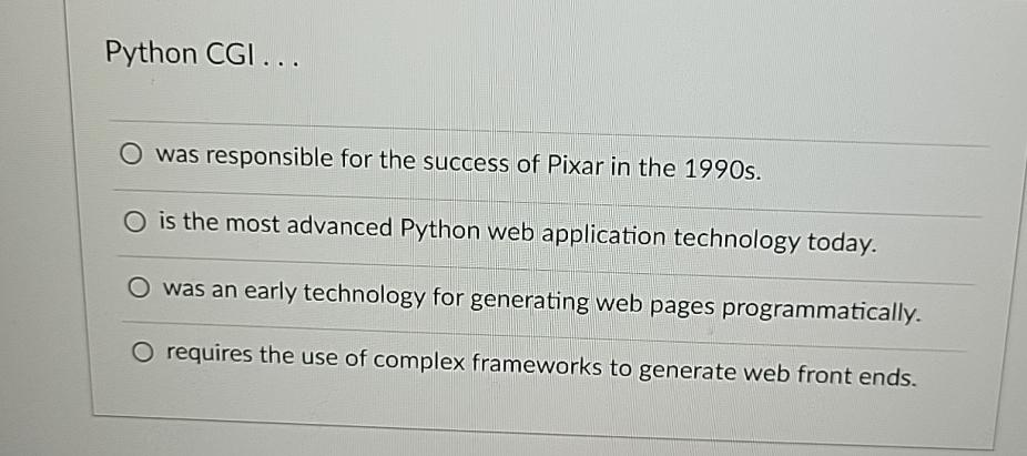  Python CGI ... was responsible for the success of Pixar in