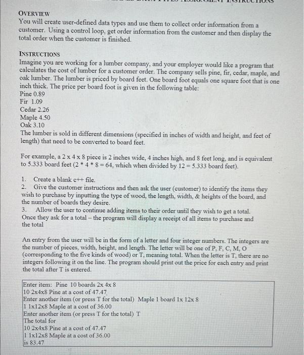  OVERVIEW You will create user-defined data types and use them to