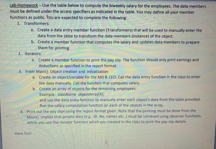  C++ Code Lab-Homework - Use the table below to compute the
