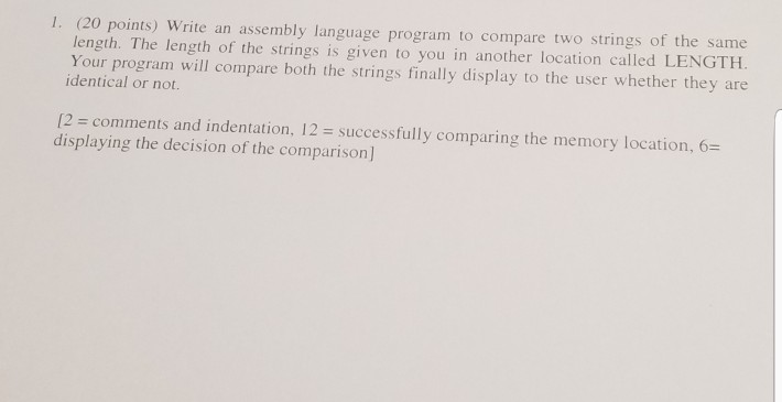  arm code 1. (20 points) Write an assembly language program to