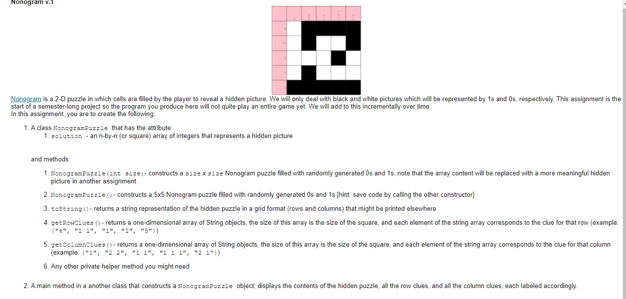 This is being done via netbeans Nonogram v.1 2 Nonogram is a