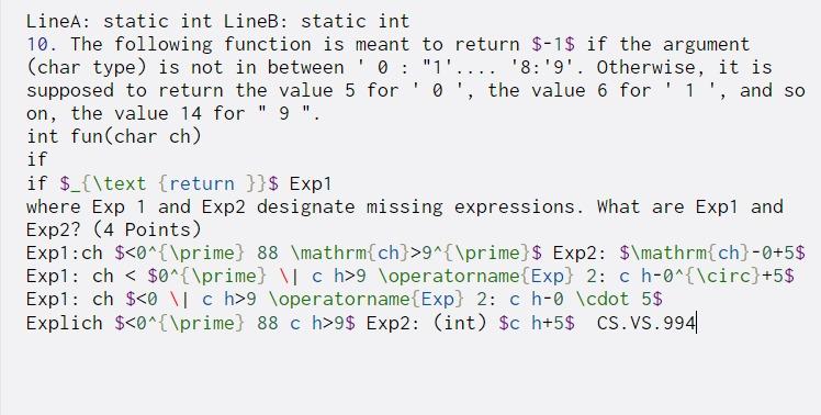  Linea: static int LineB: static int 10. The following function is