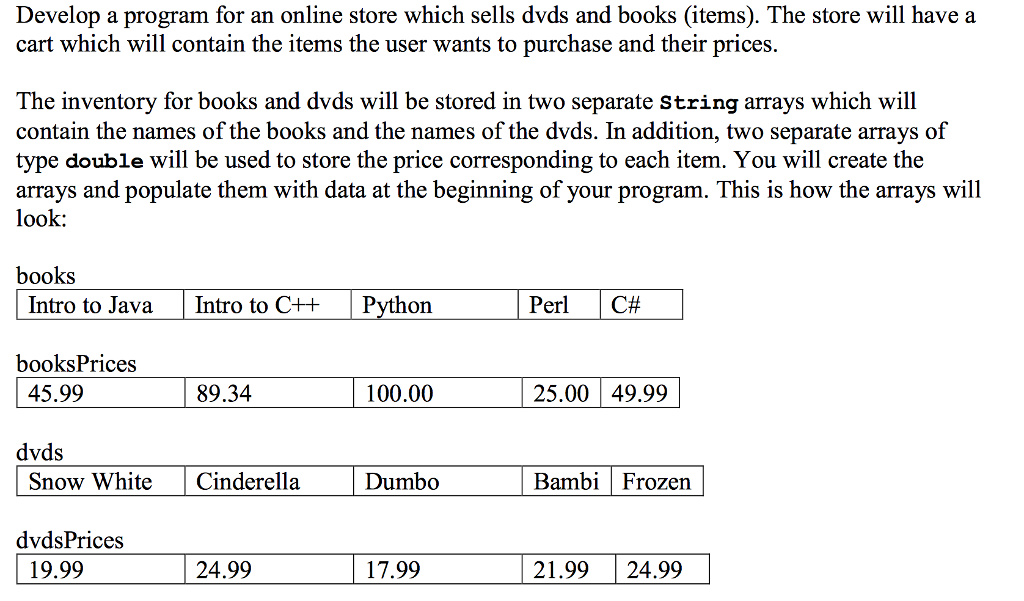 Java Question: Develop a program for an online store which sells dvds