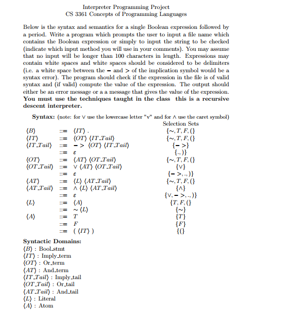 Correct answer will get a thumbs up! Interpreter Programming Project CS 3361
