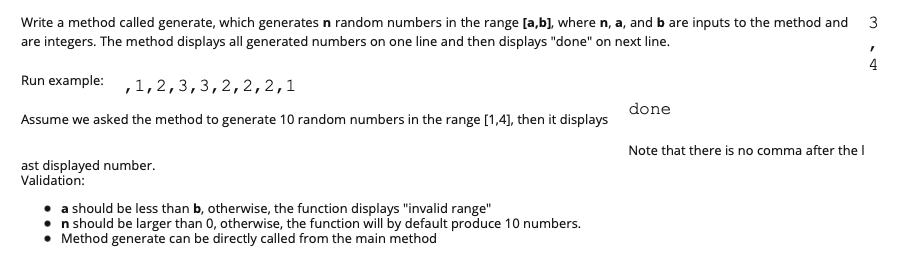  Write a method called generate, which generates n random numbers in