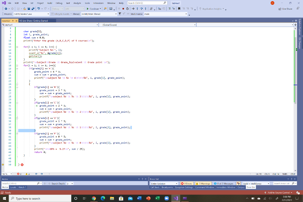 I'm having trouble with my code in visaul Studio programming. Here is