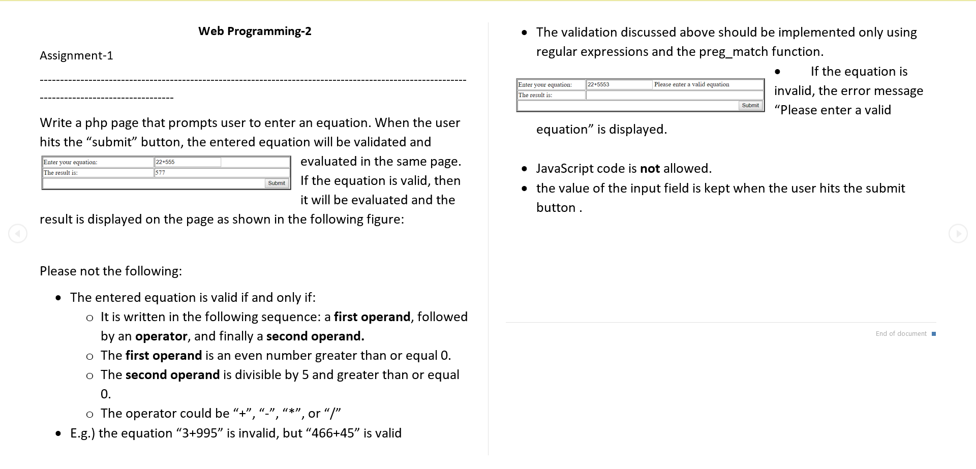  Web Programming-2 Assignment-1 The validation discussed above should be implemented only
