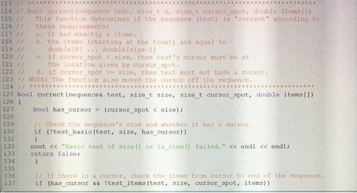 test program (sequence exam.cpp) You are provided with a partially implemented file