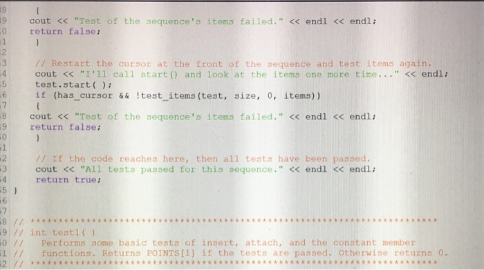 sequencel.cpp. Please implement the following functions based on the pre and post