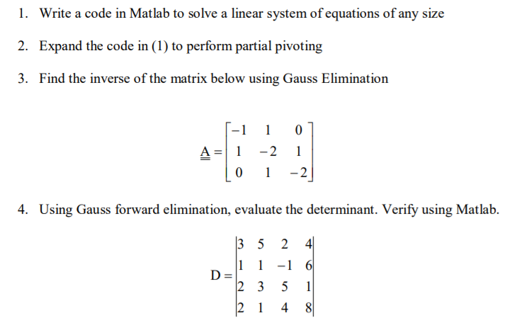 Please provide Matlab code. Thank you. 1. 2. 3. Write a code