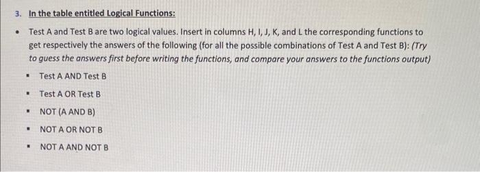 - In column M, type in the functions displayed in column N