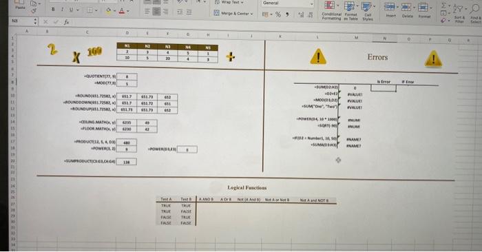 In the table entitled Logical Functions: - Test A and Test B