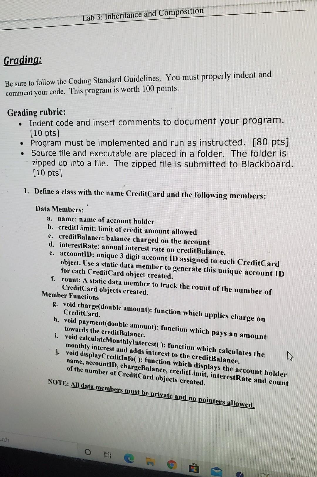  this is c++ Lab 3: Inheritance and Composition Grading: Be sure