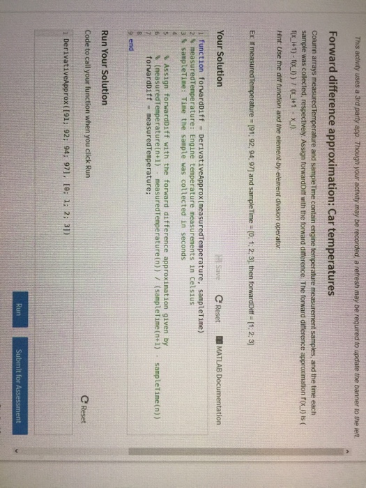  Forward difference approximation: Car temperatures Column arrays measured Temperature and sample