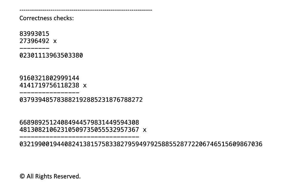 that performs multiplication for two n-digits decimal integers * using the basic