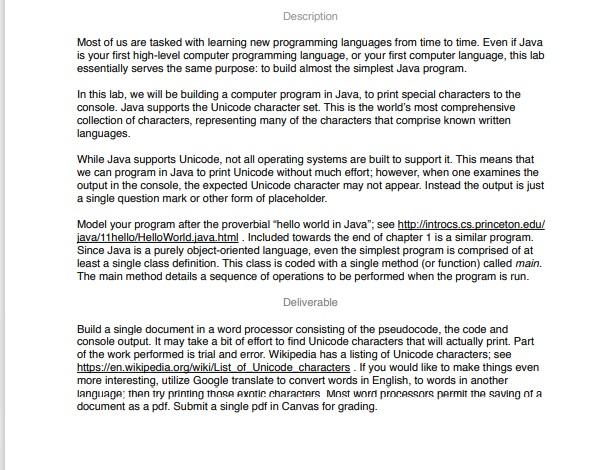 Java programming : Computer Science I Description Most of us are tasked