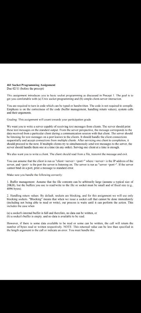  461 Socket Programming Assignment Due 02/1] (betiore the precept) This assignment