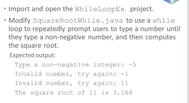  //-----------------------------------squarerootwhile.java-----------------------------------------------------------> package com.example; import java.util.Scanner; public class SquareRootWhile { public static