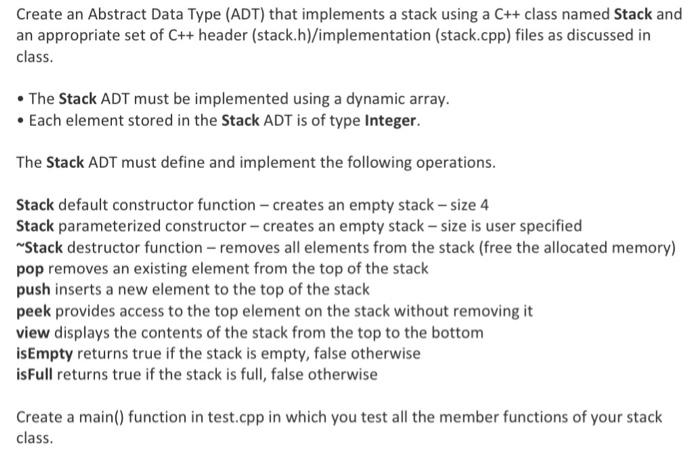  Create an Abstract Data Type (ADT) that implements a stack using