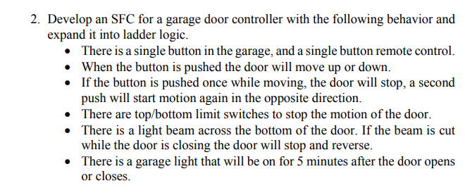 2. Develop an SFC for a garage door controller with the