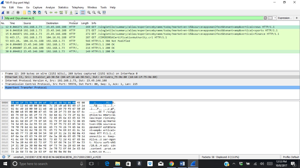 Summarize the data packet information within the scan list. "Wi-Fi (tcp port