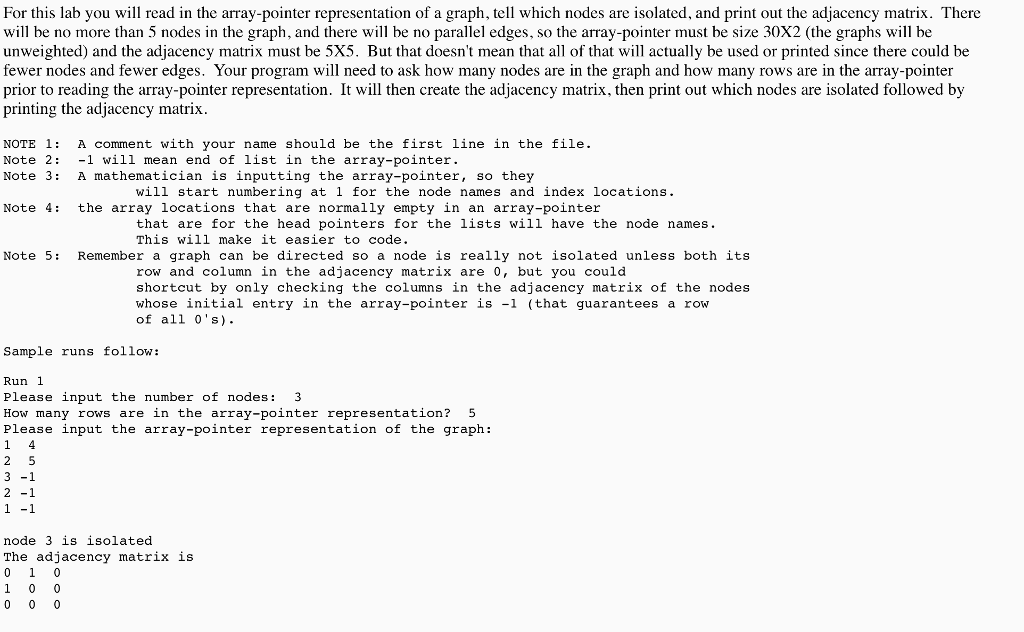 C++ array-pointer representation of a graph For this lab you will read