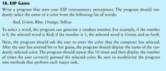  18. ESP Game Write a program that tests your ESP (extrasensory
