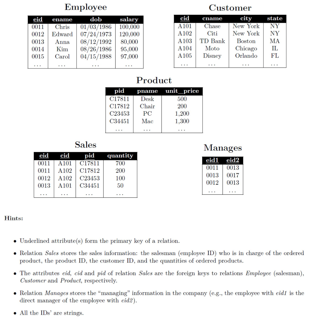 Please use SQL relational algebra (e.g. sigma, pi, calligraphi G, etc.)