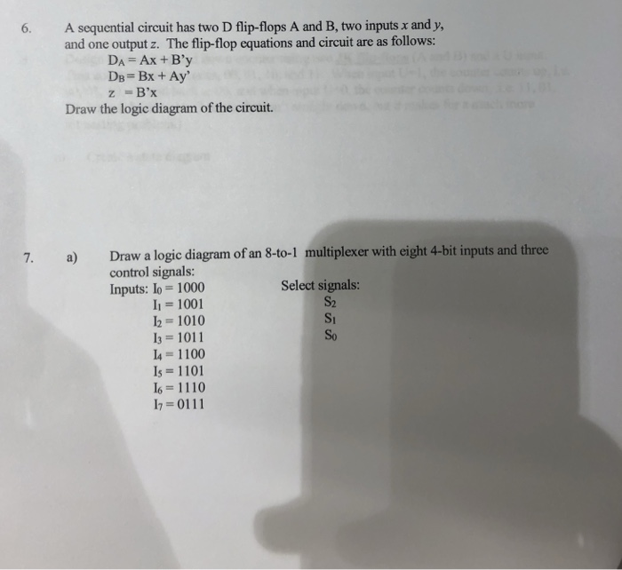  6. A sequential circuit has two D flip-flops A and B,