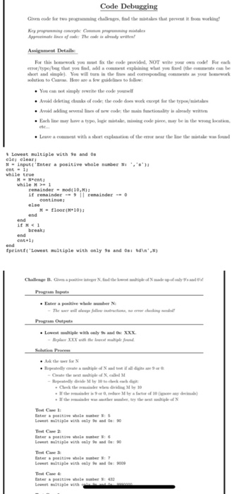  Code Debugging Matlab Code Debugging Given code foe two programming challenges,