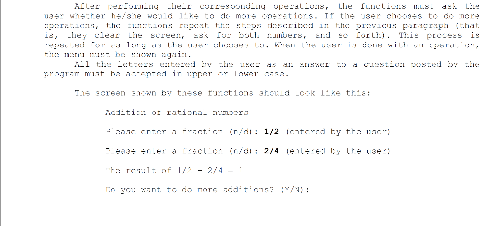 to create a rational number calculator where the functions are defined in