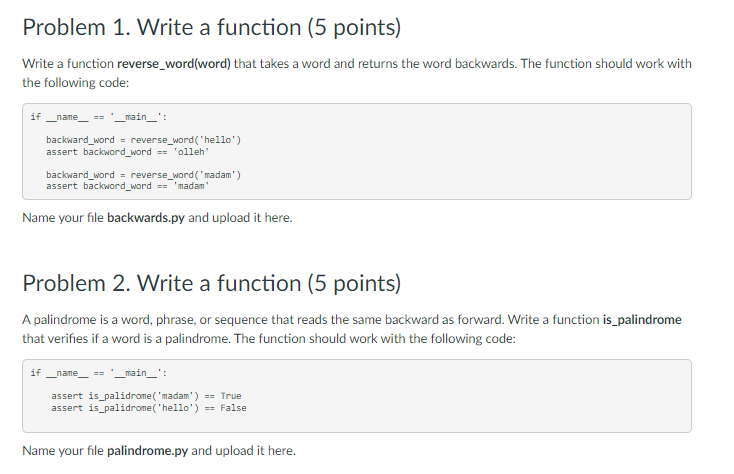  Problem 1. Write a function (5 points) Write a function reverse_word(word)
