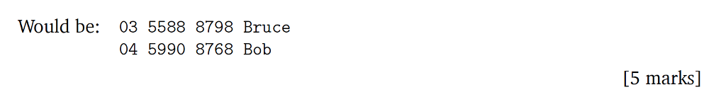 lines in a phone-book that contain the name of the person(s) passed