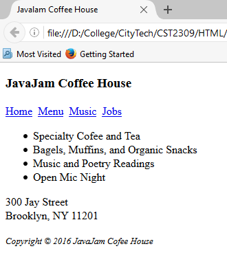 Create an HTML file that displays the page shown below Save the