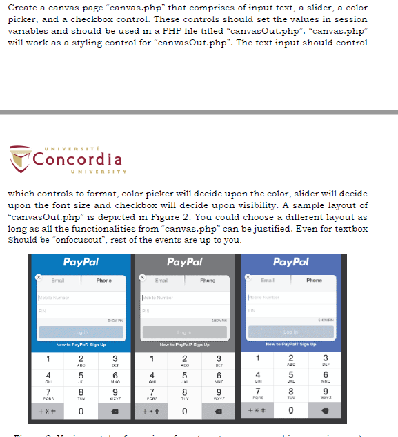 Create a canvas page "canvas php that comprises of input text,