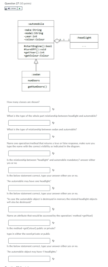 undefined Question 27 10 points) automobile -nake:String -model:String -year: int -colour: Colour