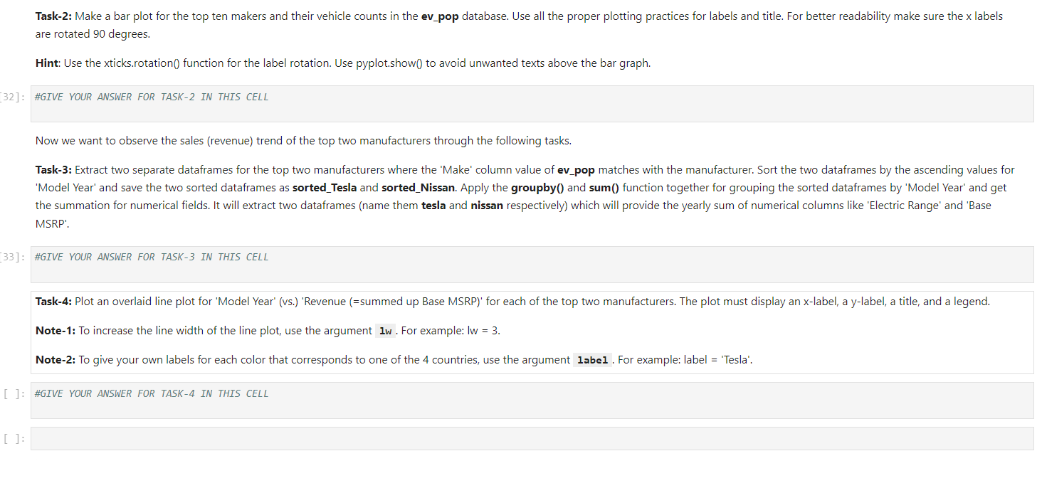  Answer all using simple python code please!! csv will be Electric_Vehicle_Population_Data.csv