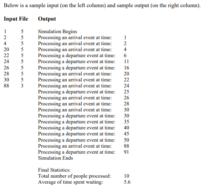 In this assignment you will implement the event-driven simulation of a bank.