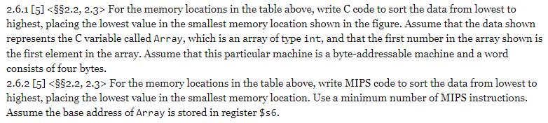  Table mentioned: 2.6.1 [5] For the memory locations in the table