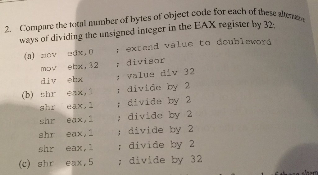 Assembly 80x86 PRoblem 2 a, b, and c Compare the total number