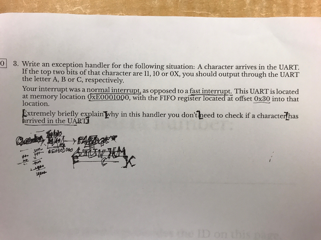  01 8. Write an exception handler for the following situation: A