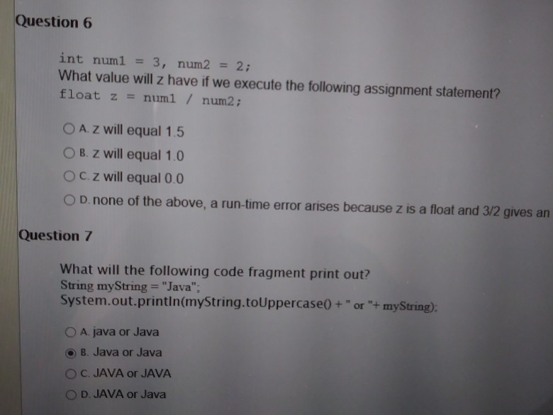  Question 6 int num1 = 3, num2 2; What value will