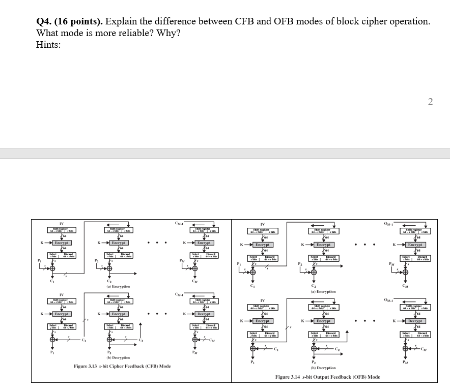  ME SER Q4. (16 points). Explain the difference between CFB and